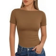 thumbnail image 1 of MOYIKO Womens T Shirts Short Sleeve Boat Neck Slim Fit Tee Basic Summer Tops, 1 of 7