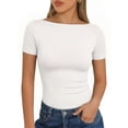 thumbnail image 1 of MOYIKO Womens T Shirts Short Sleeve Boat Neck Slim Fit Tee Basic Summer Tops, 1 of 7