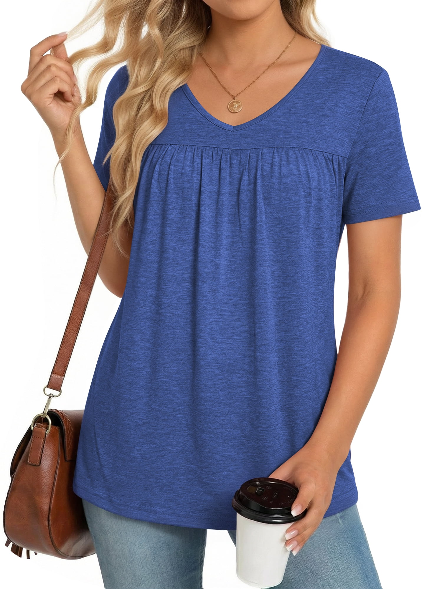 MOYIKO Womens T Shirts Short Sleeve Pleated Peplum Babydoll Summer Tops ...