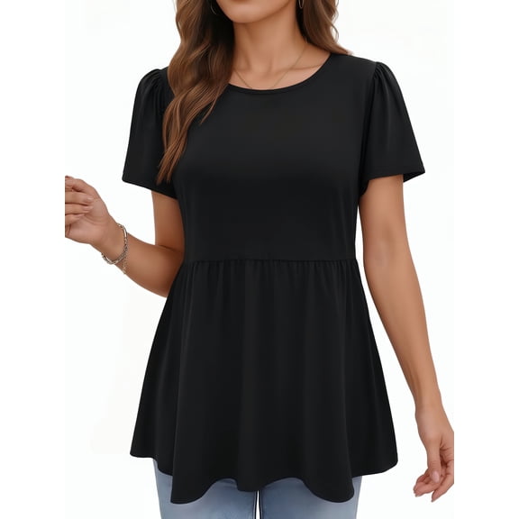 MOYIKO Womens T Shirts Short Sleeve Summer Tops Babydoll Crew Neck Tunic Dressy Casual Loose Fit Tee