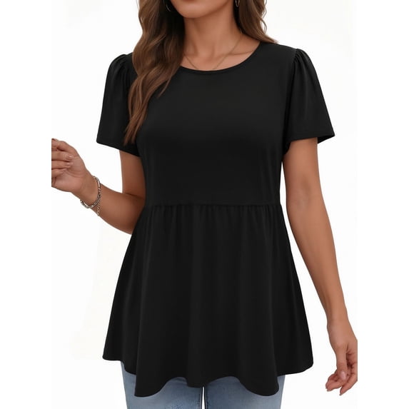 MOYIKO Womens T Shirts Short Sleeve Summer Tops Babydoll Crew Neck Tunic Dressy Casual Loose Fit Tee