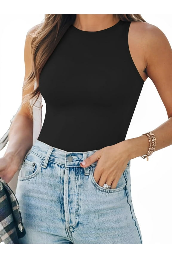 Tank Top for Women Sleeveless Bodysuits for Women Crewneck Summer Fitted Tight Tops