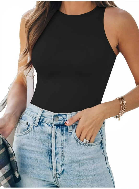 Tank Top for Women Sleeveless Bodysuits for Women Crewneck Summer Fitted Tight Tops