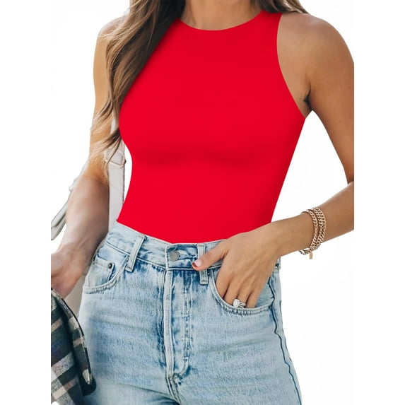 MOYIKO Tank Top for Women Sleeveless Bodysuits for Women Crewneck Summer Fitted Tight Tops
