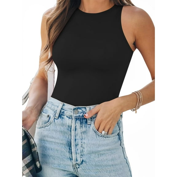 MOYIKO Tank Top for Women Sleeveless Bodysuits for Women Crewneck Summer Fitted Tight Tops