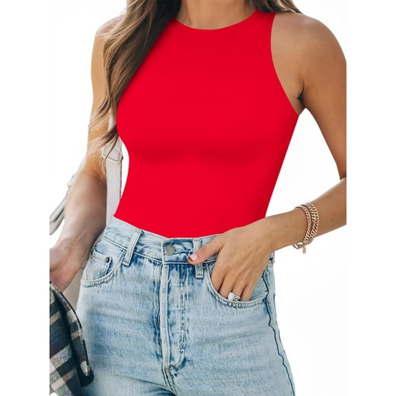 MOYIKO Tank Top for Women Sleeveless Bodysuits for Women Crewneck Summer Fitted Tight Tops