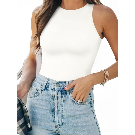 MOYIKO Tank Top for Women Sleeveless Bodysuits for Women Crewneck Summer Fitted Tight Tops
