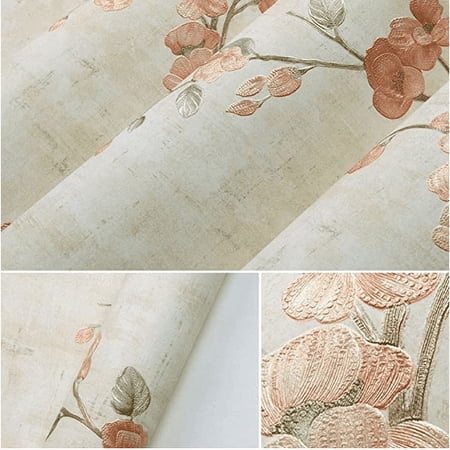 MOYISHI 3D Embossed Plum Peel & Stick Wallpaper Removable Shelving Paper for Covering Apartment Old Nightstand Bedroom 20.8''x118'' (Yellow)