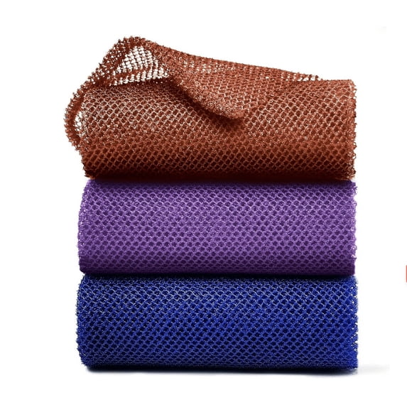 MOYISHI African Net Sponge Exfoliating Washcloth - African Bath Sponge Cloth Exfoliating Towel Body Scrubber Back Scrubber for Shower Skin Smoother 3 Pieces (Navy Blue Purple Brown)