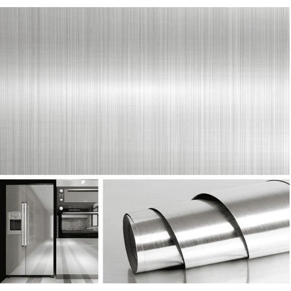 MOYISHI Brushed Nickel Peel and Stick Wallpaper Silver Stainless Steel Contact Paper for Appliances Dishwasher Fridge Refrigerator Wrap Cover Adhesive Decorative Vinyl Film Shelf Liner 15.8x78.8 In