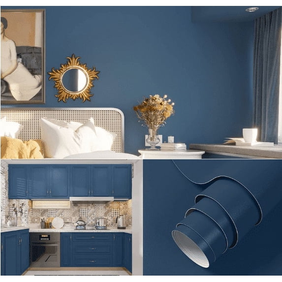 MOYISHI Contact Paper 15.7"x78.7" Solid Blue Wallpaper Peel and Stick Wall Paper Waterproof Easily Removable Self-Adhesive Film Wall Covering for Kitchen Countertop and Cabinet Shelf Liner