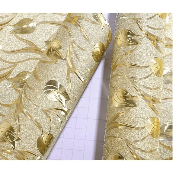 MOYISHI Gold Leaf Vintage Peel and Stick Wallpaper Removable Wall Paper Shelf Liner Decal Vinyl Roll Bedroom Livingroom Bathroom Decor 24in by 118inch