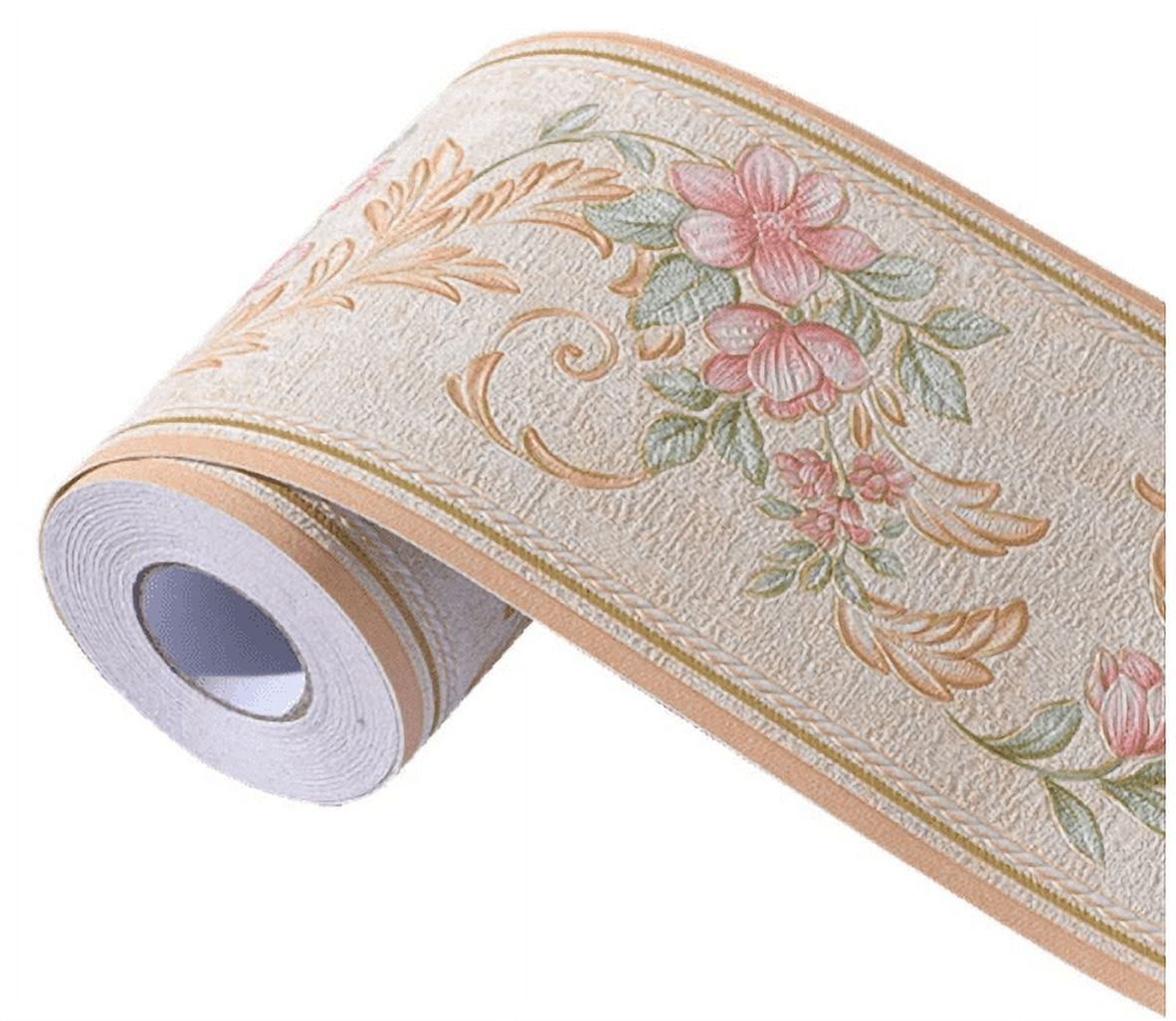 MOYISHI Self Adhesive 5 Meters Vintage Rose 3D Wallpaper Border PVC Waterproof Wall Decor Decal for Bathroom Kitchen 4.2x196.8 inch (YA11002)