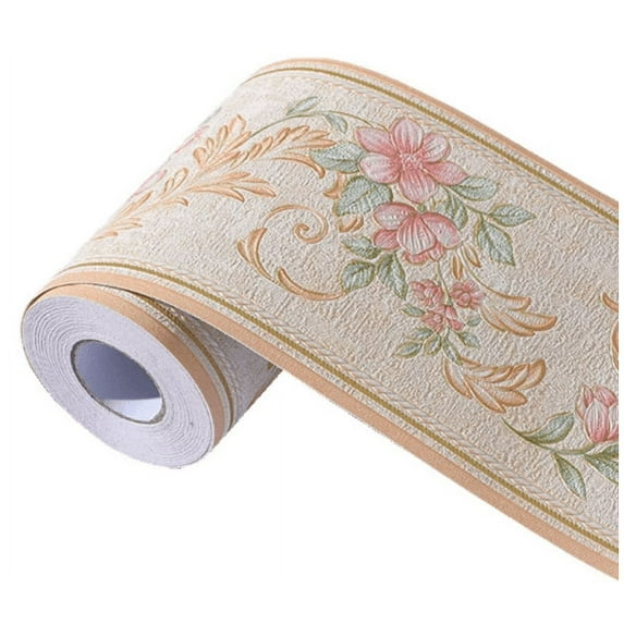 MOYISHI Self Adhesive 5 Meters Vintage Rose 3D Wallpaper Border PVC Waterproof Wall Decor Decal for Bathroom Kitchen 4.2x196.8 inch (YA11002)