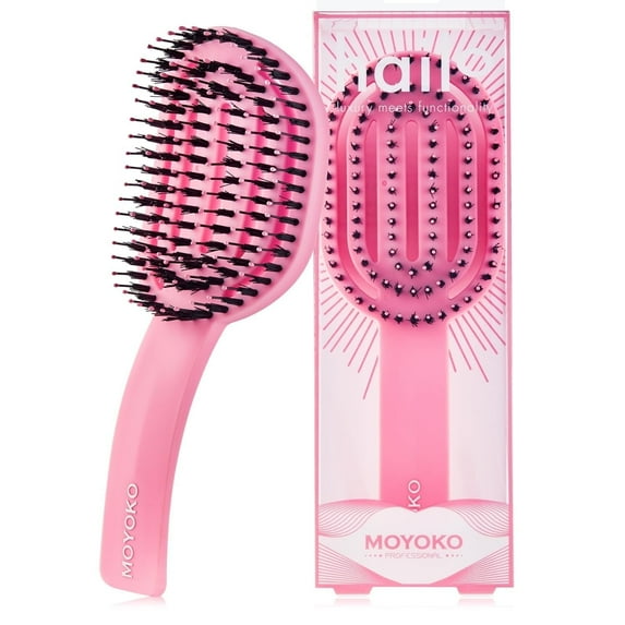 MOYOKO Detangling Hair Brush for Wet & Dry Hair, No Pull Detangling Brush for All Hair Types, Pink