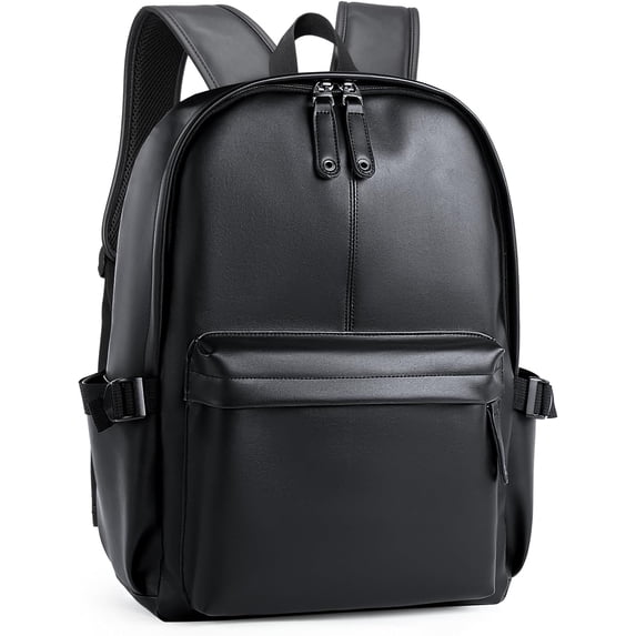 MOYYI Waterproof Faux Leather Laptop Backpack for Men, Fits 15.6-Inch Laptop, Black