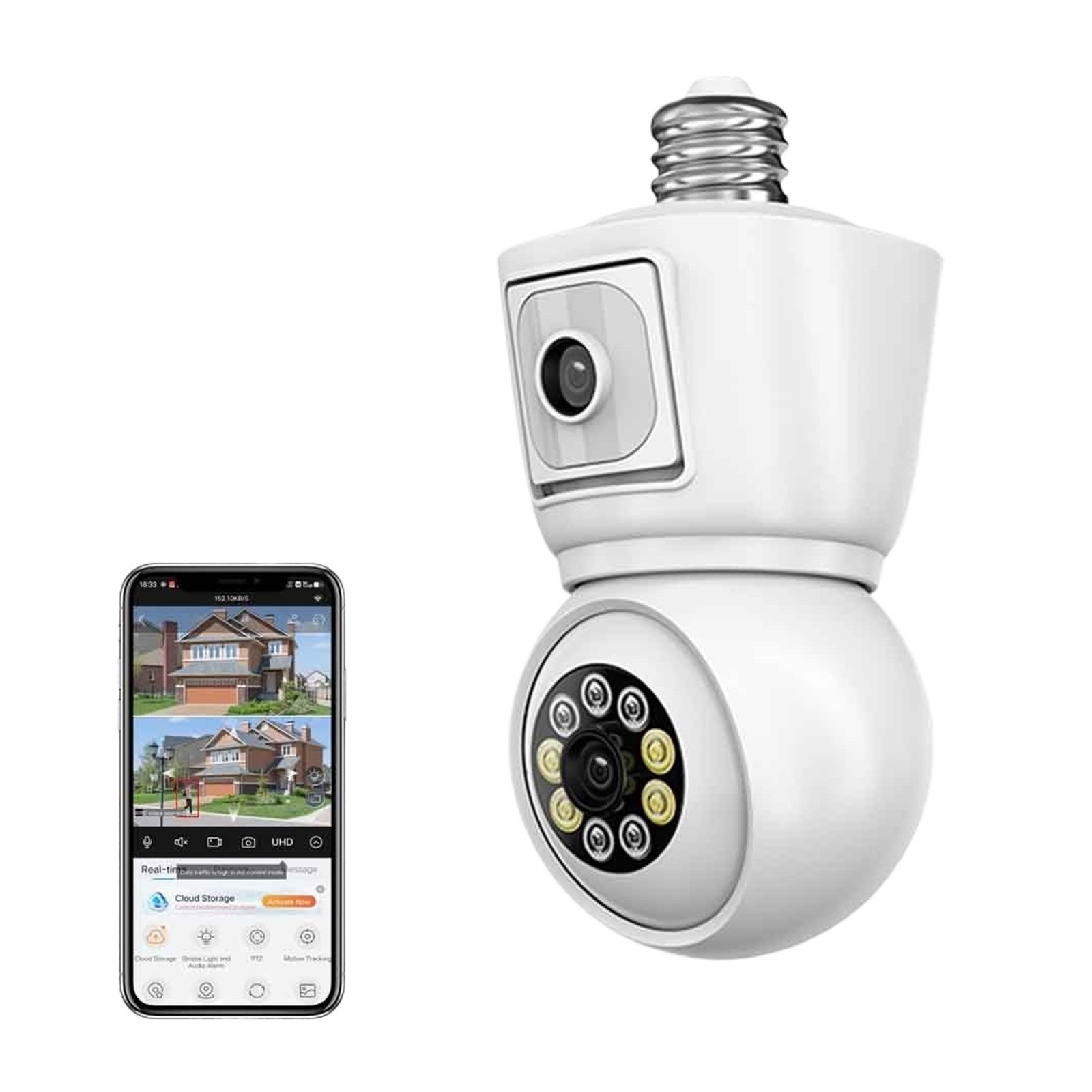 MP E27 Dual Lens Bulb Camera APP 1080P Night Vision PTZ Camera Human ...