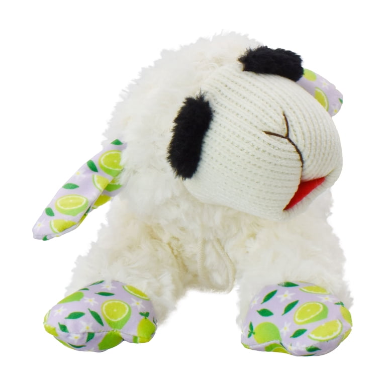 Multipet Summer Lamb Chop, Plush Dog Toy, Lime and Floral Pattern
