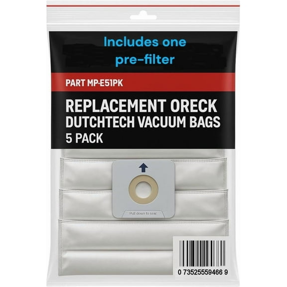 MP Maresh Products ET511PK Replacement Vacuum Bags ? Compatible with Oreck Dutchtech 1100, 1200, 1300, 1400 Series ? 5-Pack with 1 Pre-Filter ? HEPA Standard Double-Wall Filtration