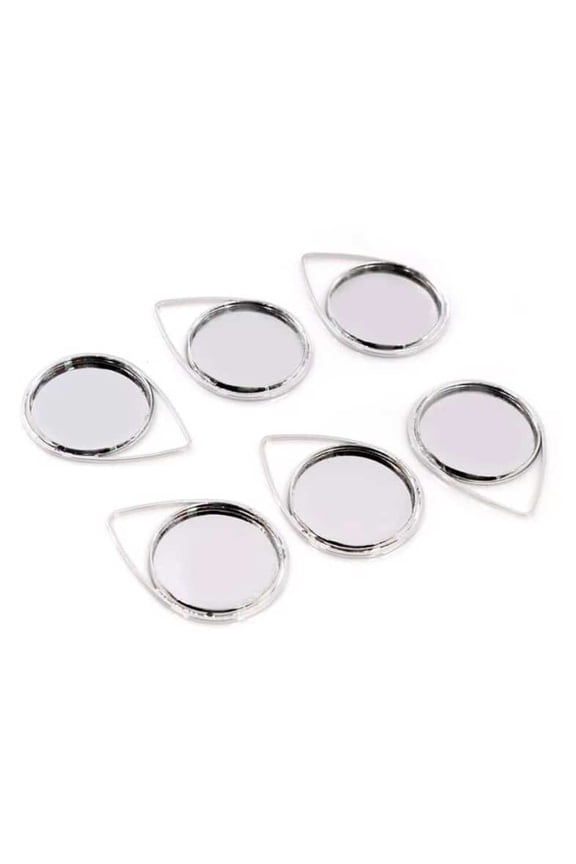 MP0061 - 10 pcs. Silver Tone Pendant Circle Posts Settings Bezels Tray Cabochons - 20mm Glue Pad Setting (Cameo Setting Diameter) - Teardrop