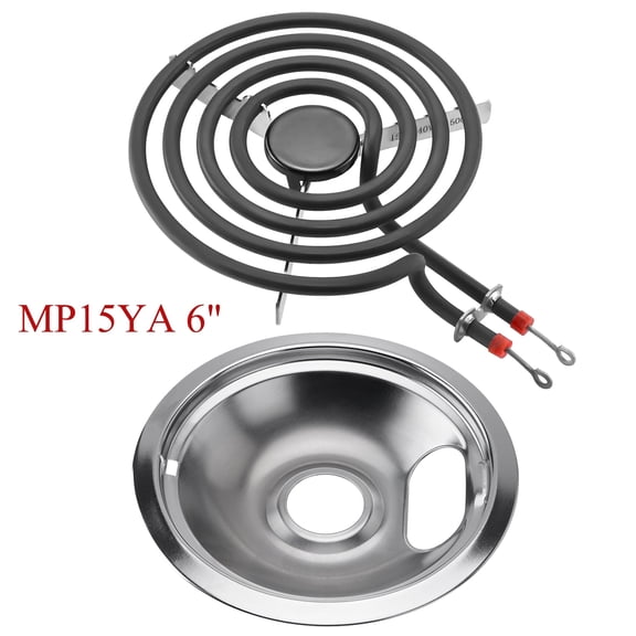 MP15YA 6" Electric Range Burner Element Replacement Set & Drip Pans W10290353 Compatible with Whirlpool Amana Maytag Electric Stove Burner Element