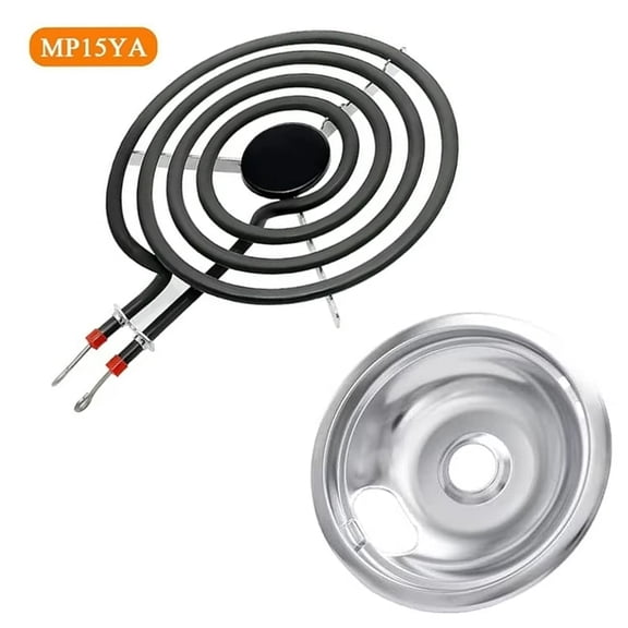 MP15YA Electric Range Burner Element 6" and Silver Drip Pan Compatible with Whirlpool Maytag Kenmore Range/Stove