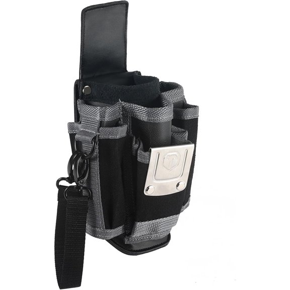MP1X Leather Backed Small Tool Pouch, Heavy Duty Tool Organizer with 9 Pockets, Belt Clip & D-Rings, Lightweight Compact Tool Bag for Electrician, Construction, Worksite