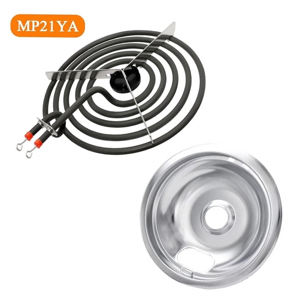 MP21YA 8" Electric Range Burner Surface Element and Silver Drip Pans Compatible with Whirlpool Maytag Kenmore Range Stove