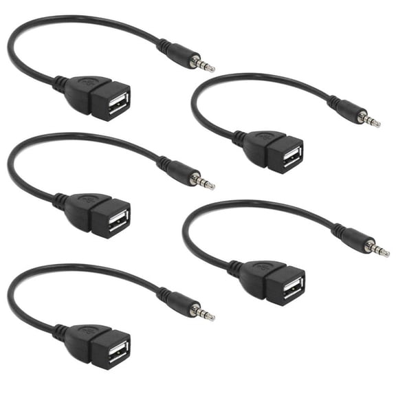 5 pcs MP3 Adapter Cable Black Headset Adapter 3.5mm Female to USB Male Built-in Chip External Stereo Sound Card PVC