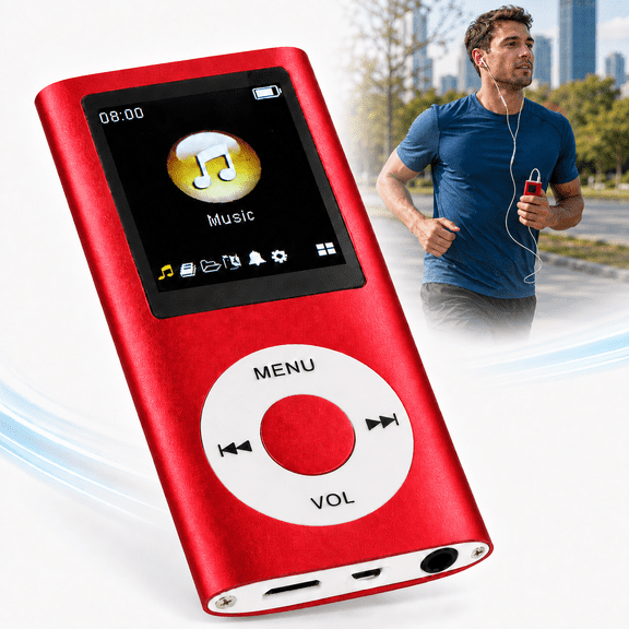 MP3 Music Player With Cotainer Bag,64GB Memory Capacity,8 Hour Battery Life Portable Music Player,Supports MP3,WMA,FLAC,APE,AACOGG and ACELP,Red