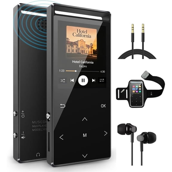 MP3 Player 64GB with Bluetooth Sport Armband,FM Record,Shuffle Play,Line-in rip Music,Voice Record,HiFi,Multifunction,Metal Shell