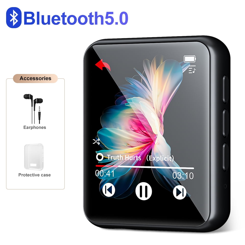 32G MP3 Music Player Bluetooth 5.0, Full Touch Screen HiFi Lossless,  Line-in Speaker, with line Recorder, FM Radio, Support up to 128 GB (Black)