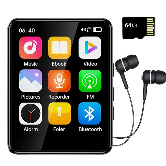 MP3 Player Bluetooth 5.3, 64GB Mp3 Music Player with 2.4" Touch Screen, Portable Digital Audio Player with HD Speaker FM Radio, Sports Music Player Recording Support up 128GB Black