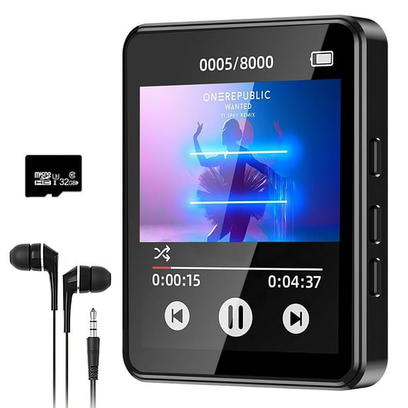 MP3 Player  with Bluetooth 5.3, Portable Lossless 2.5" Full Touch Screen Music Player, FM Radio Sport Support 128GB, Perfect for Kids & Sports,  Included Earphones and 32G TF Card