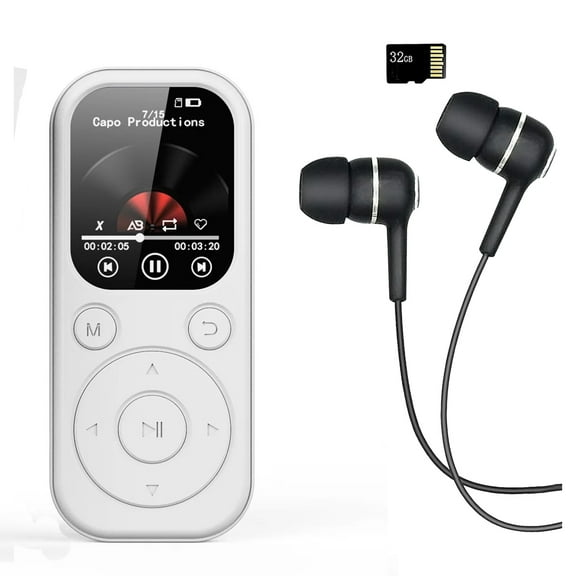 MP3 Player,Bluetooth Music Player with 32GB Memory Card,Earphone,Build-in Speaker/Photo/Video Play/FM Radio/Voice Recorder,BT5.4 Portable Music Player Supports up to 128GB for Kids,Running,Walking