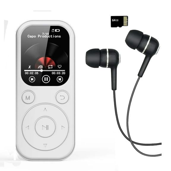 MP3 Player,Bluetooth Music Player with 64GB Memory Card,Earphone,Build-in Speaker/Photo/Video Play/FM Radio/Voice Recorder,BT5.4 Portable Music Player Supports up to 128GB for Kids,Running,Walking