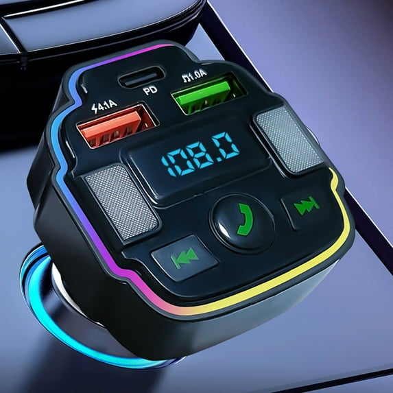 MP3 Player Car Bluetooth Adapter, USB Drive Compatible, Voltage Monitoring, Voice Navigation, Cool Lighting, QC3.0 Fast Charging, Universal Car Use