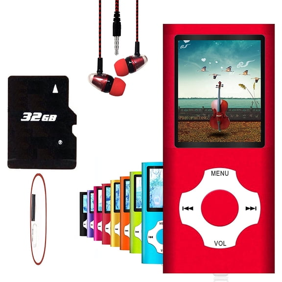 MP3 Player, Hotechs MP3 Music Player with 32GB Memory SD Card Slim Classic Digital LCD 1.82'' Screen MINI USB Port with FM Radio, Voice Record (Red)