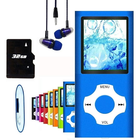 MP3 Player / MP4 Player, Hotechs MP3 Music Player with 32GB Memory SD Card Slim Classic Digital LCD 1.82'' Screen Mini USB Port with FM Radio, Voice Record Blue