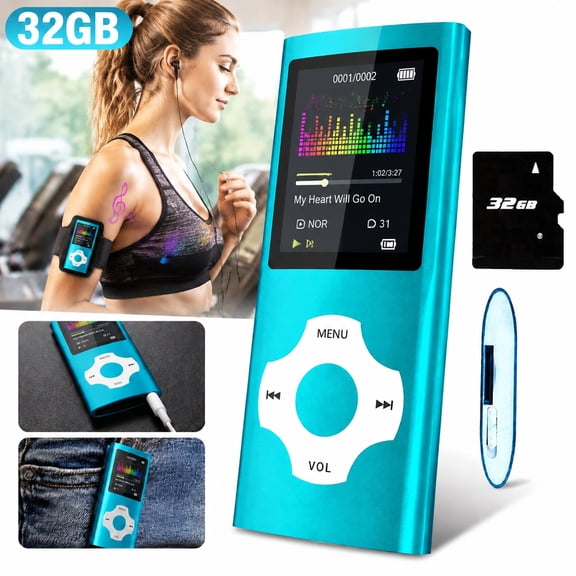 MP3 Player Music Player with 32GB Memory SD Card Slim Classic Digital LCD 1.82'' Screen Mini USB Port with FM Radio, Voice Record