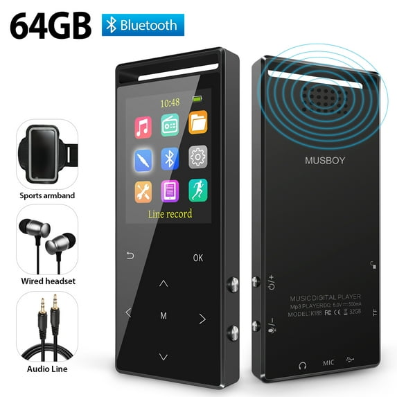 MP3 Player, MUSBOY 64GB Bluetooth 5.0, Portable Lossless Music Player with FM Radio, Touch Button, Multi-Function