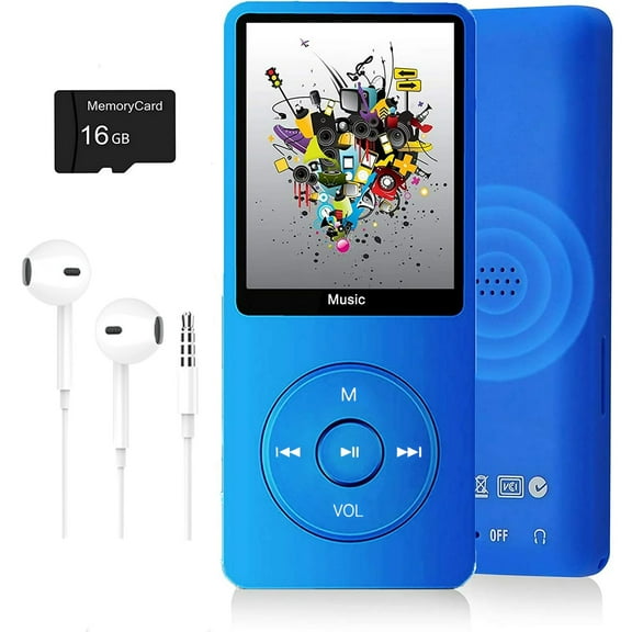 MP3 Player, Music Player with 16GB Micro SD Card, Build-in FM Radio/Video Play/Voice Recorder/E-Book Reader, Supports up to 128GB, Dark Blue