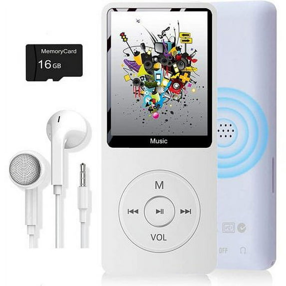 MP3 Player, Music Player with 16GB Micro SD Card, Build-in Speaker/Photo/Video Play/FM Radio/Voice Recorder/E-Book Reader, Supports up to 128GB