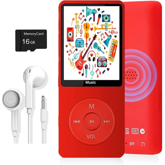 MP3 Player, Music Player with 16GB Micro SD Card, Build-in Speaker/Photo/Video Play/FM Radio/Voice Recorder/E-Book Reader, Supports up to 128GB