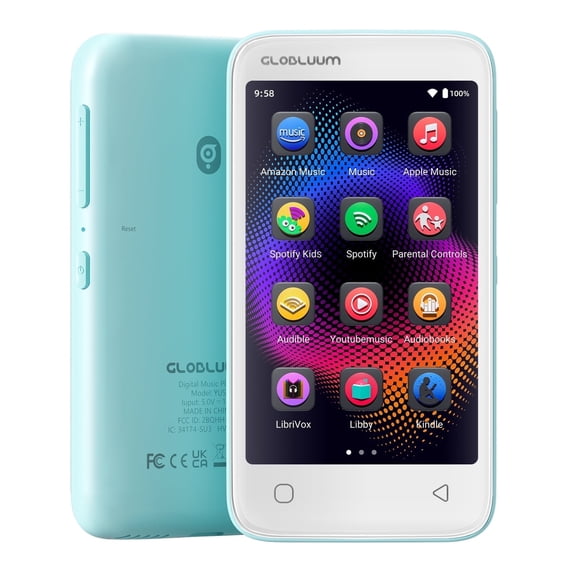 160GB MP3 Player for Kids, 4-inch Screen, Bluetooth & WiFi, Parental Controls, Supports Spotify, Spotify Kids, Libby, Blue