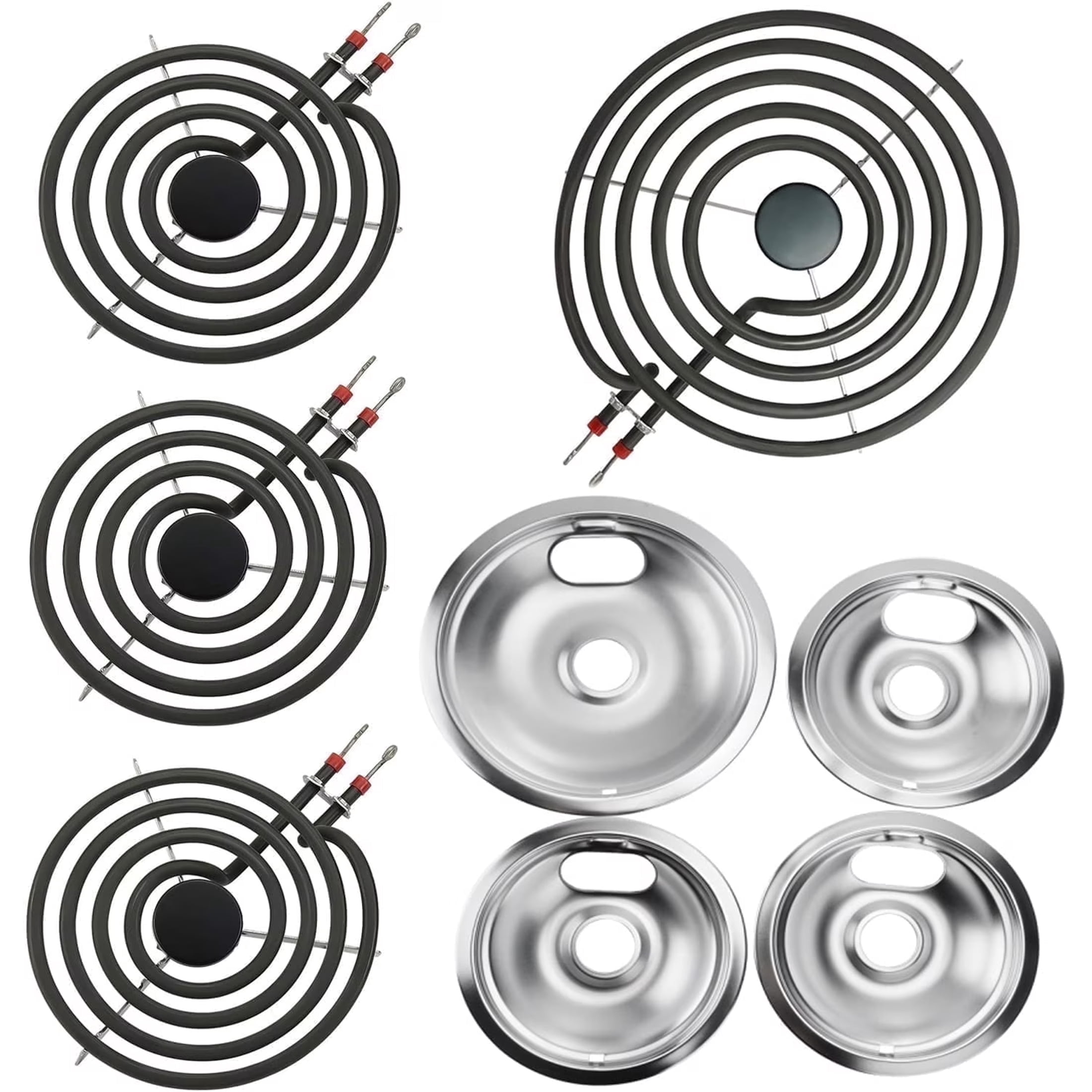 MP31YA Electric Range Burner Element Replacements & 4 Pack Drip Pans for Whirlpool Kenmore Maytag Electric Range Stove (3Pcs MP15YA & 1Pcs MP21YA)