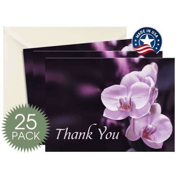 MPC Brands Purple Orchid Funeral Sympathy Thank You Cards with Envelopes (25 Pack)