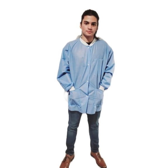 MPG Disposable Lab Jacket, LARGE, Light Blue, 12/Bx. Made in USA