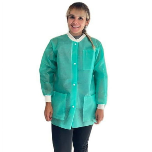 MPG Disposable Lab Jacket, X-LARGE, Mint Green, 12/Bx. Made in USA
