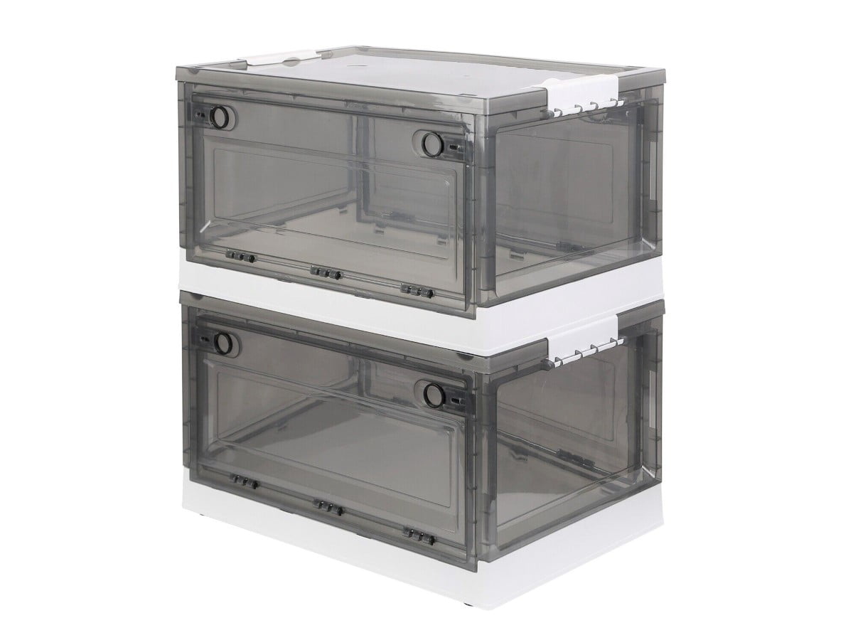 Clear Stackable Foldable Plastic Storage Boxes with Wheels, 19" x 14" x 9"